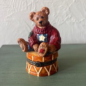 Boyds Bears Red Sweater Bear on Drum Trinket Box